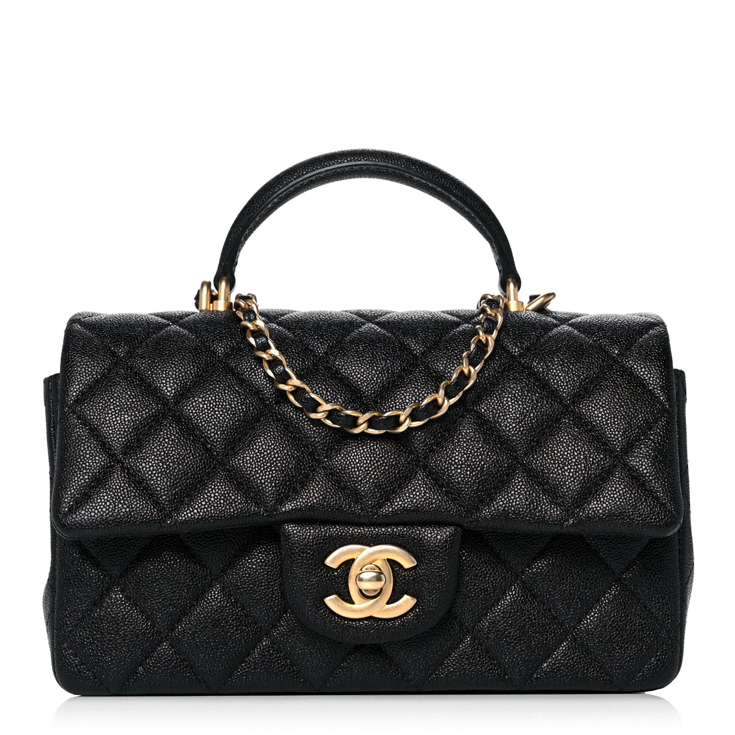 Caviar Quilted Mini Top Handle Rectangular Flap Black