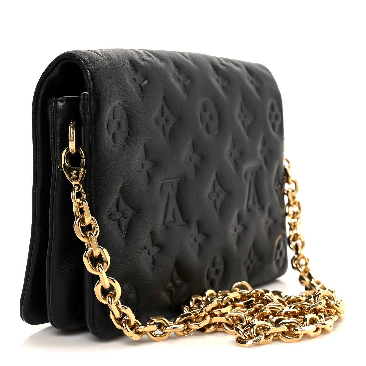 Louis Vuitton Lambskin Embossed Monogram Pochette Coussin Black 3 of 11