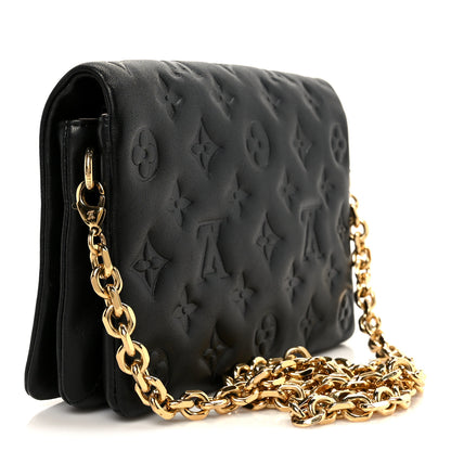 Louis Vuitton Lambskin Embossed Monogram Pochette Coussin Black 3 of 11
