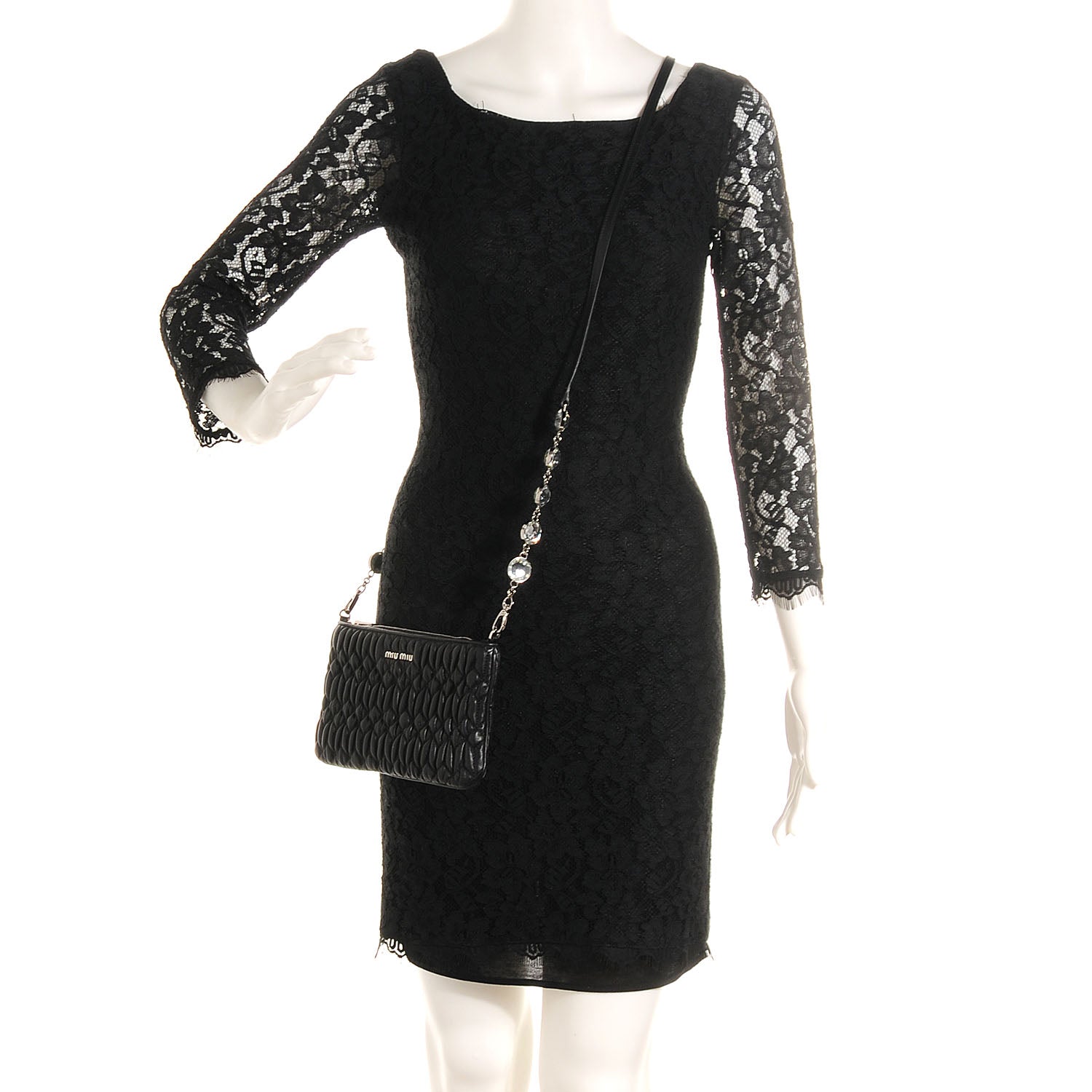 Miu Miu Nappa Matelasse Crystal Shoulder Bag Black 2 of 9