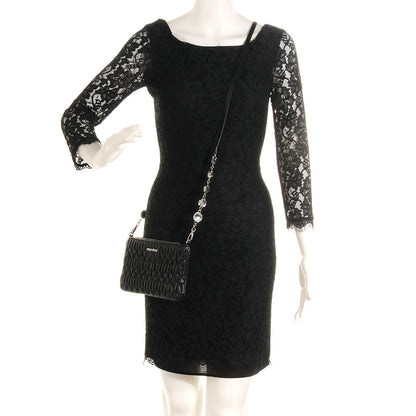 Miu Miu Nappa Matelasse Crystal Shoulder Bag Black 2 of 9