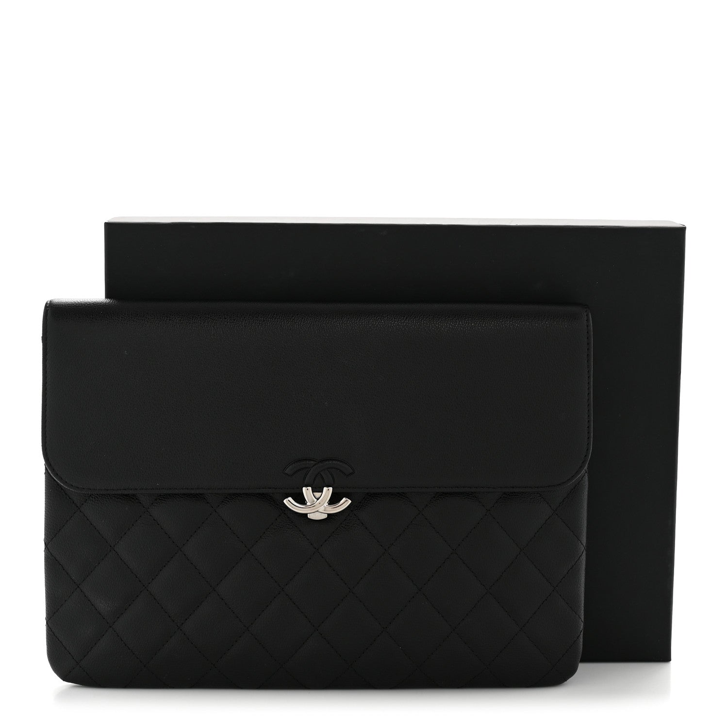 Chanel Grained Calfskin Quilted CC Box Pouch Black 1854744