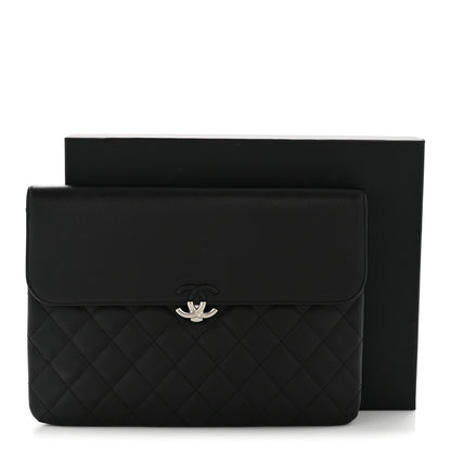 Chanel Grained Calfskin Quilted CC Box Pouch Black 12 of 12