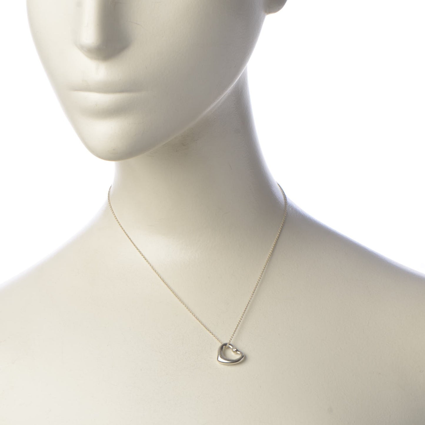 Sterling Silver Diamond 16mm Elsa Peretti Open Heart Pendant Necklace