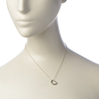 Tiffany Sterling Silver Diamond 16mm Elsa Peretti Open Heart Pendant Necklace 2 of 10