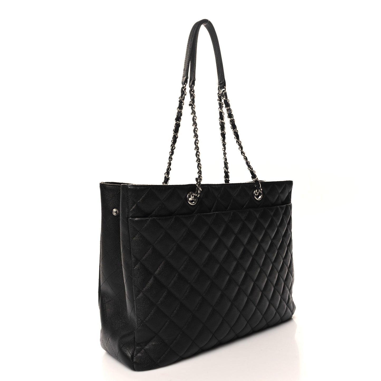 Caviar Quilted Large Shopping Tote Black