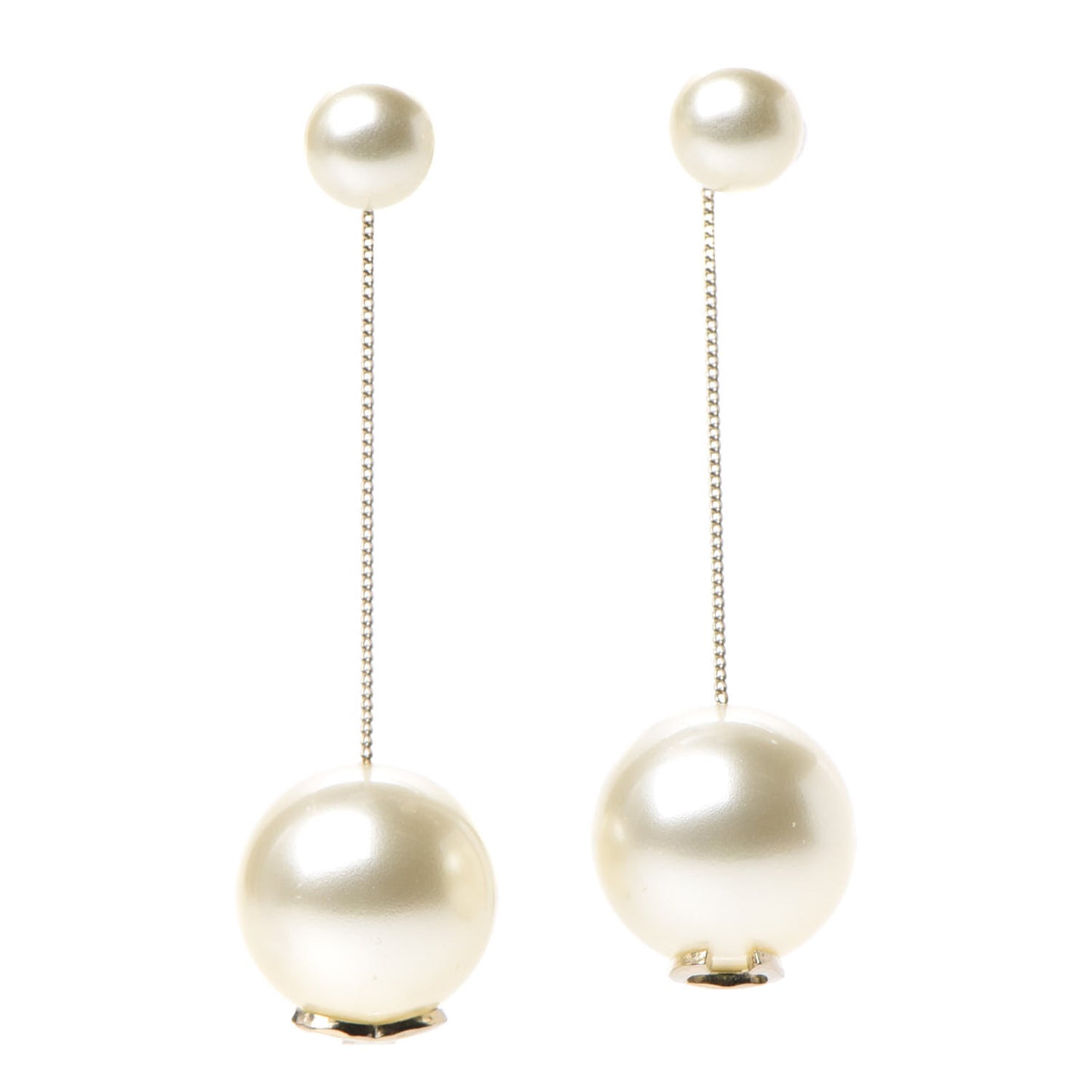 Pearl CC Chain Drop Earrings Gold