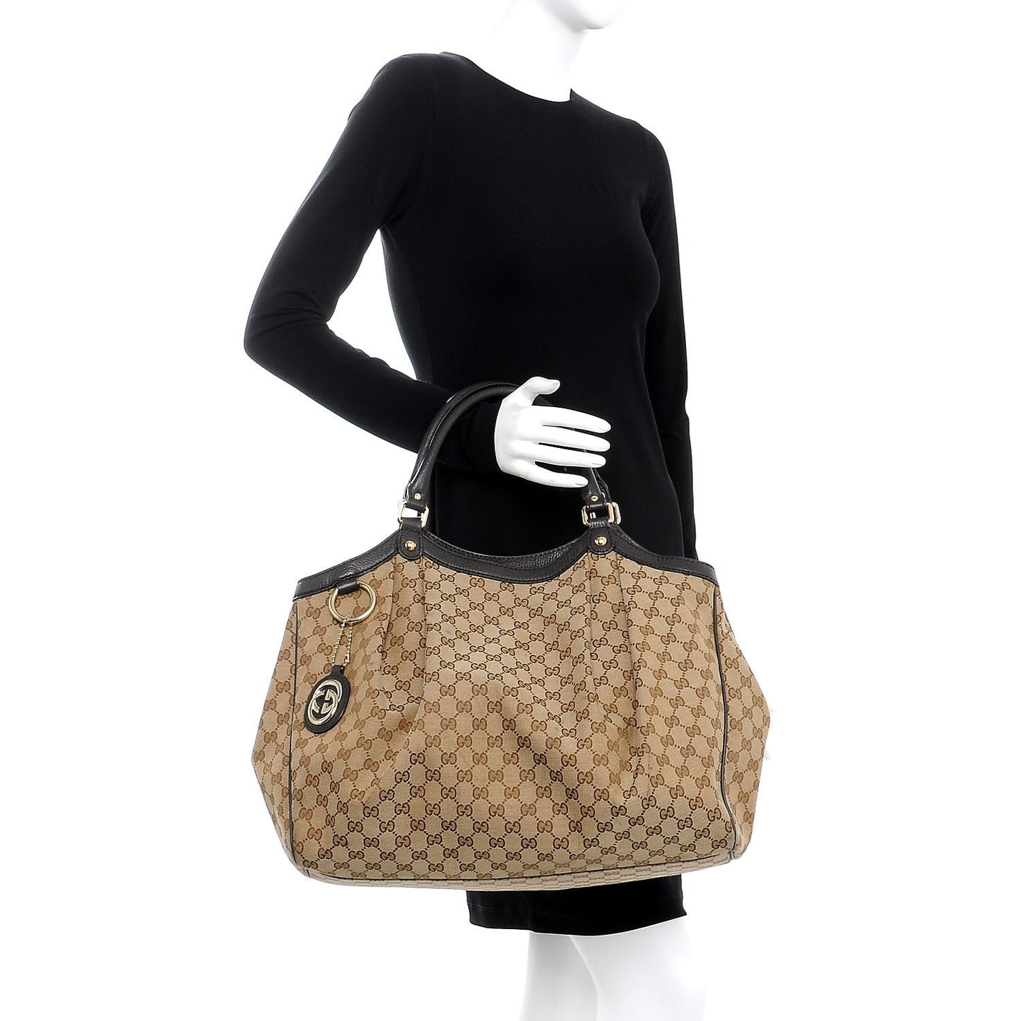 Monogram Dollar Calfskin Large Sukey Tote Beige Ebony Testa di Moro