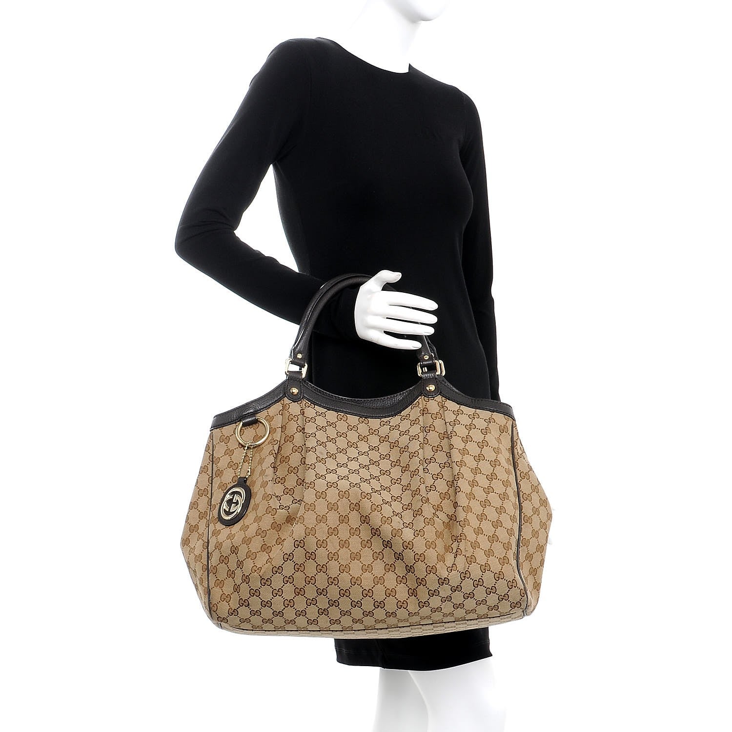Gucci Monogram Dollar Calfskin Large Sukey Tote Beige Ebony Testa di Moro 2 of 7