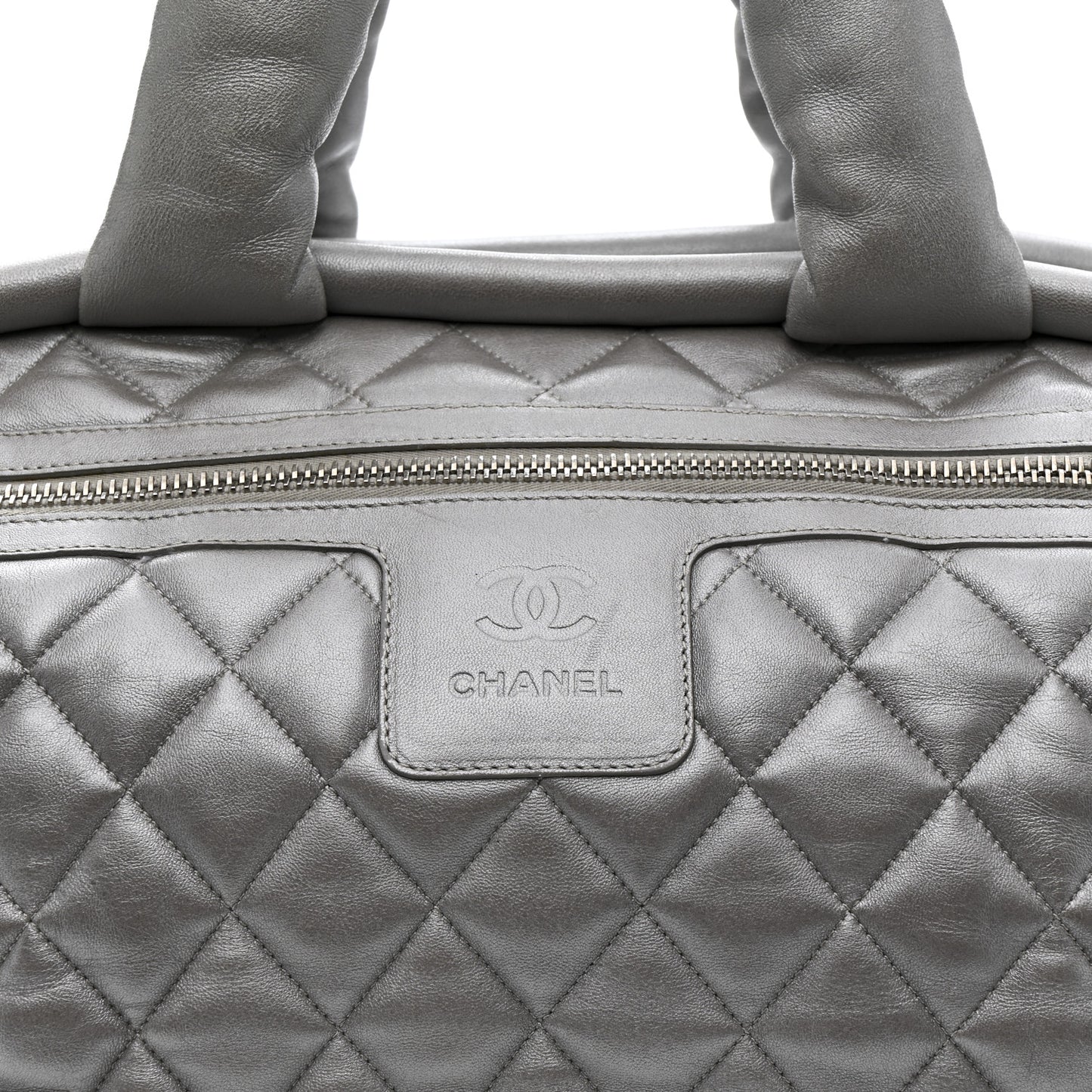 Metallic Lambskin Quilted Coco Cocoon Bowler Silver