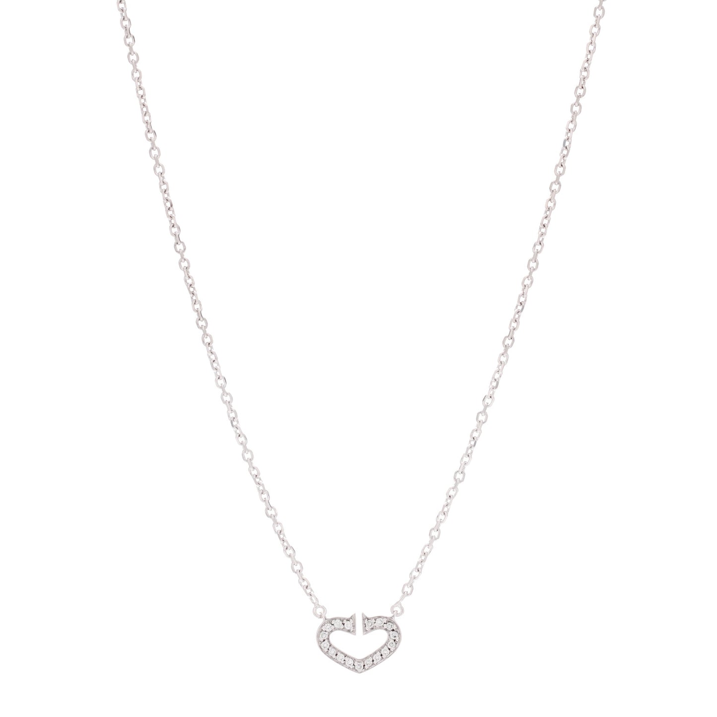 18K White Gold Diamond Small Hearts and Symbols Pendant Necklace