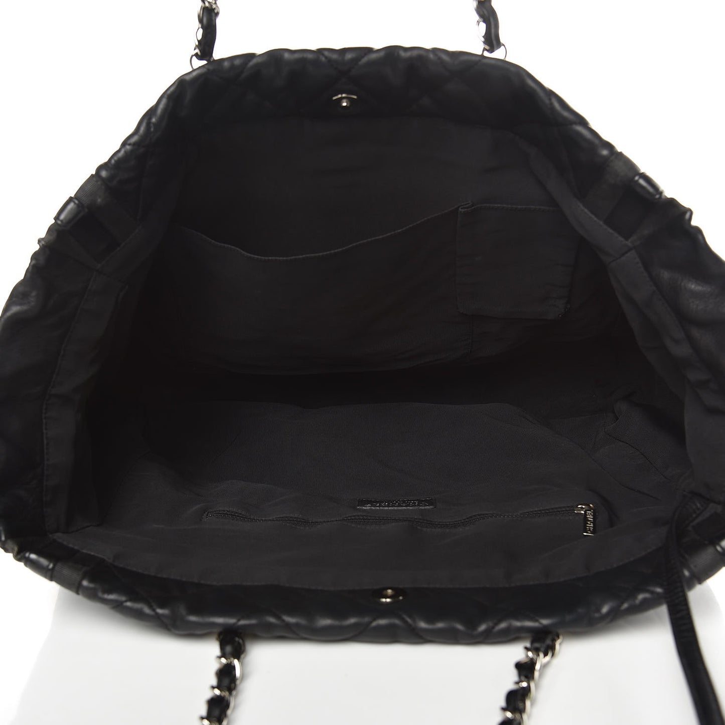 Lambskin Quilted Lido Shopping Tote Black