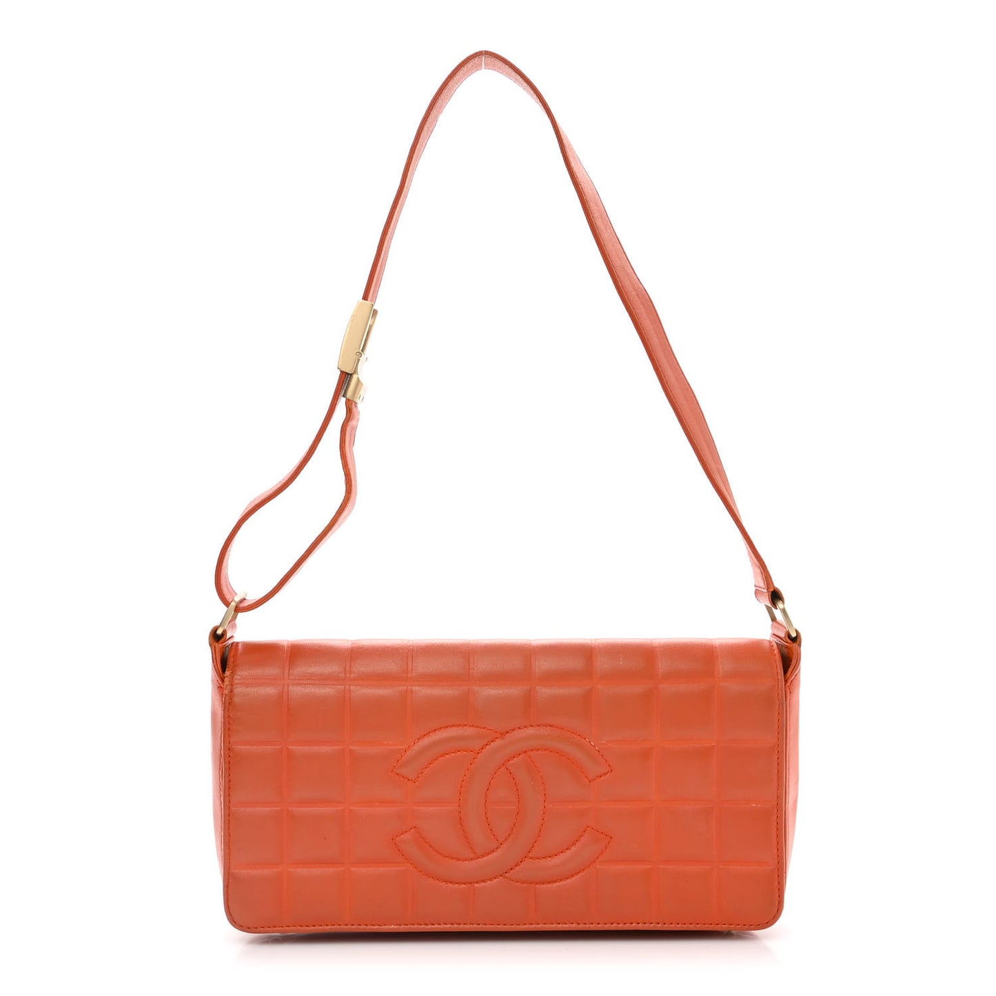 Lambskin Quilted CC Chocolate Bar Flap Orange