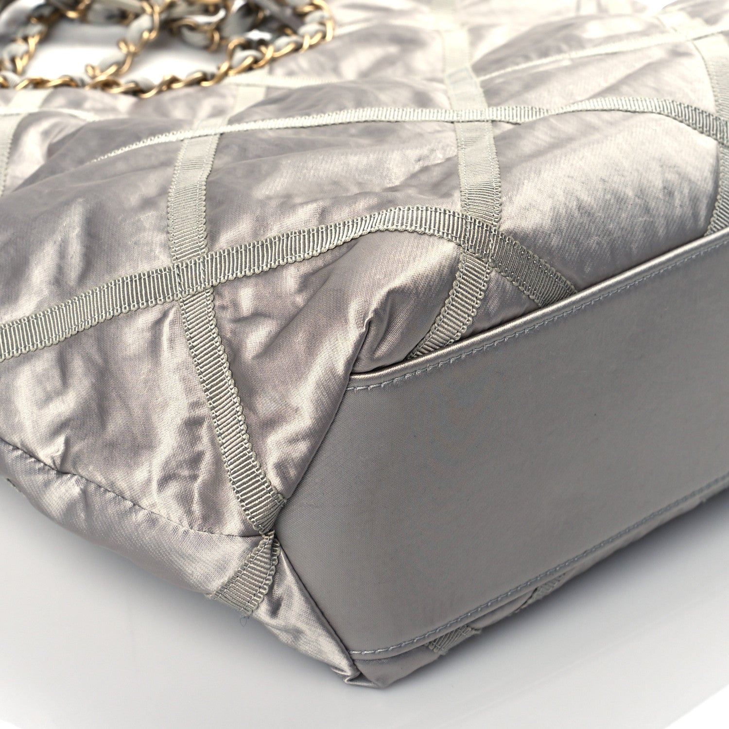 Chanel Nylon Grosgrain Quilted Lifestyle Shopping Bag Grey 9 of 10