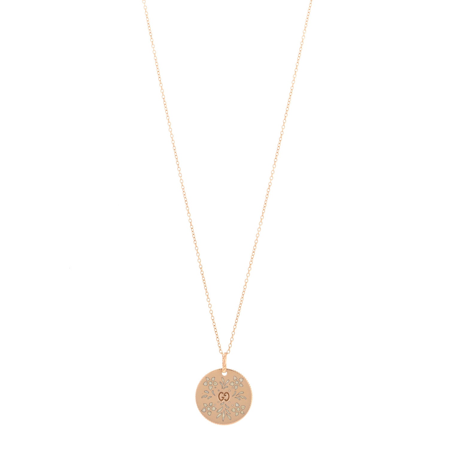 Gucci 18K Rose Gold Enamel Icon Blooms Necklace White 2 of 4