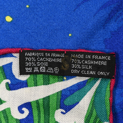Hermes Cashmere Silk Tyger Tyger Shawl 140 Bleu Dur Vert Gris 6 of 6