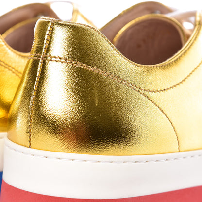 Gucci Metallic Nappa Sylvie Web Peggy Platform Sneakers 38.5 Oro Vecchio 10 of 11