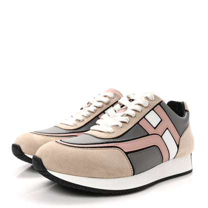 Hermes Calfskin Suede Goatskin Womens Chris Sneakers 37.5 Gris D'Hiver 4 of 10