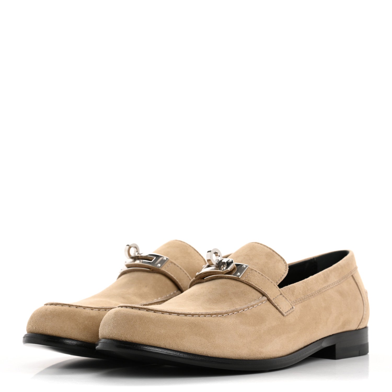 Hermes Suede Goatskin Womens Destin Loafers 36 Beige Argile 4 of 10