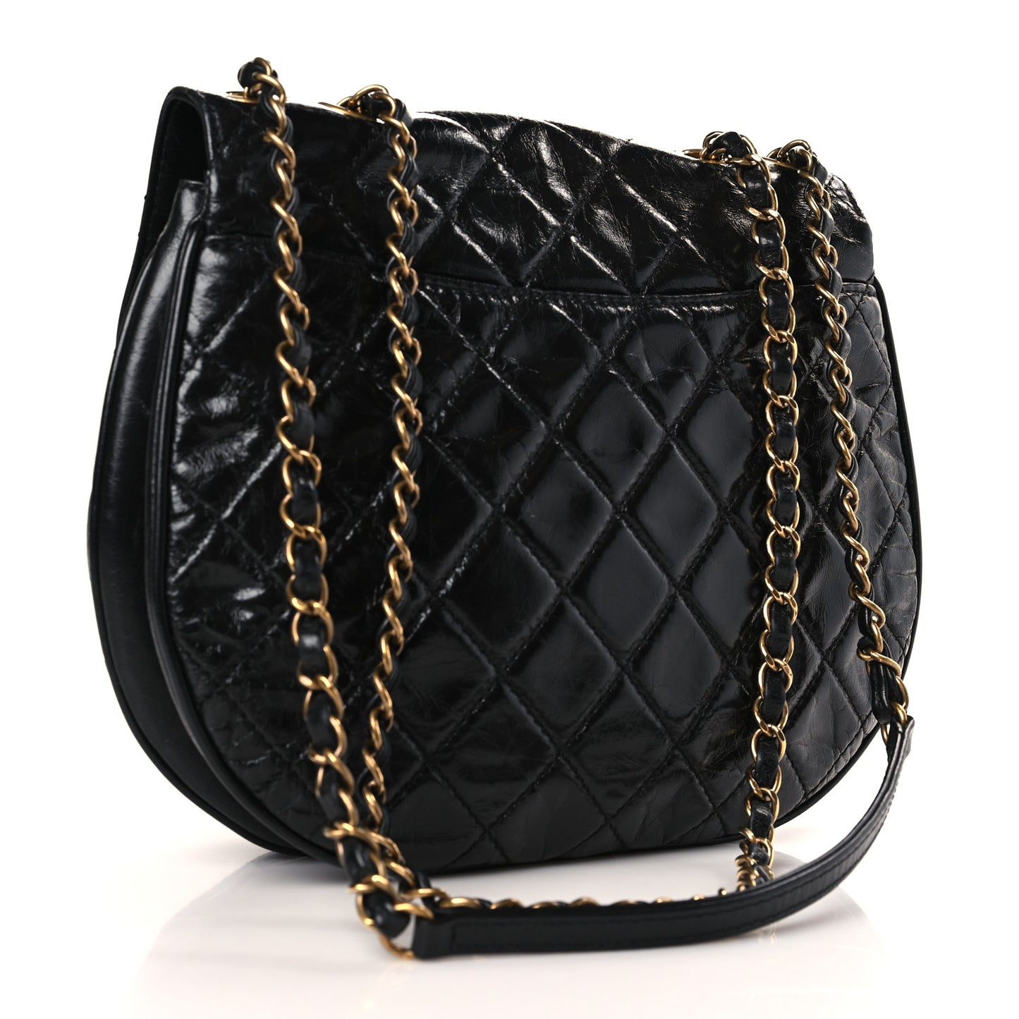 Glazed Calfskin Quilted Medium Bubble CC Flap Black