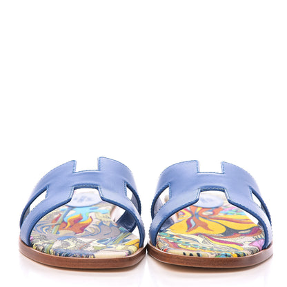 Hermes Calfskin Oran Sandals 37.5 Bleu Zanzibar 2 of 10