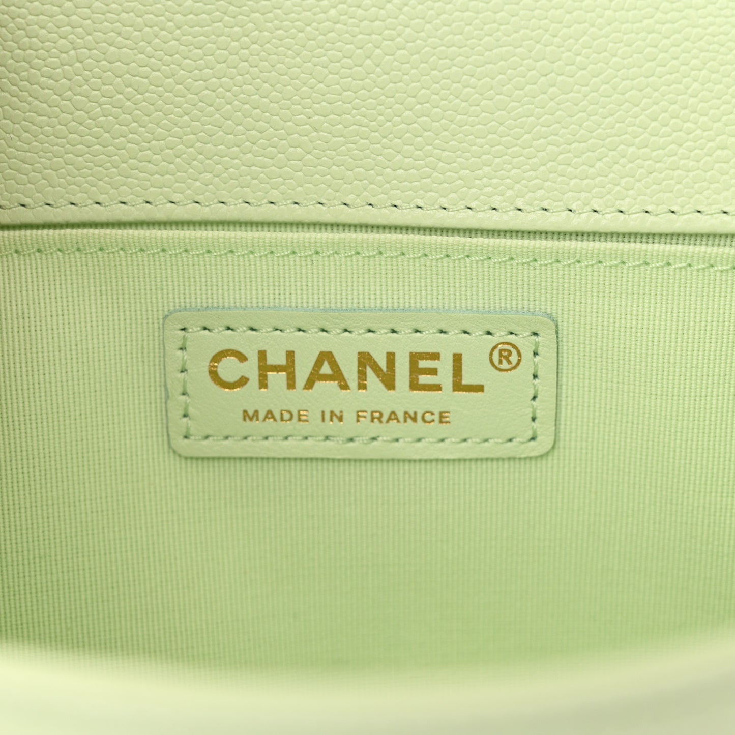 Caviar Chevron Quilted Medium Boy Flap Light Green