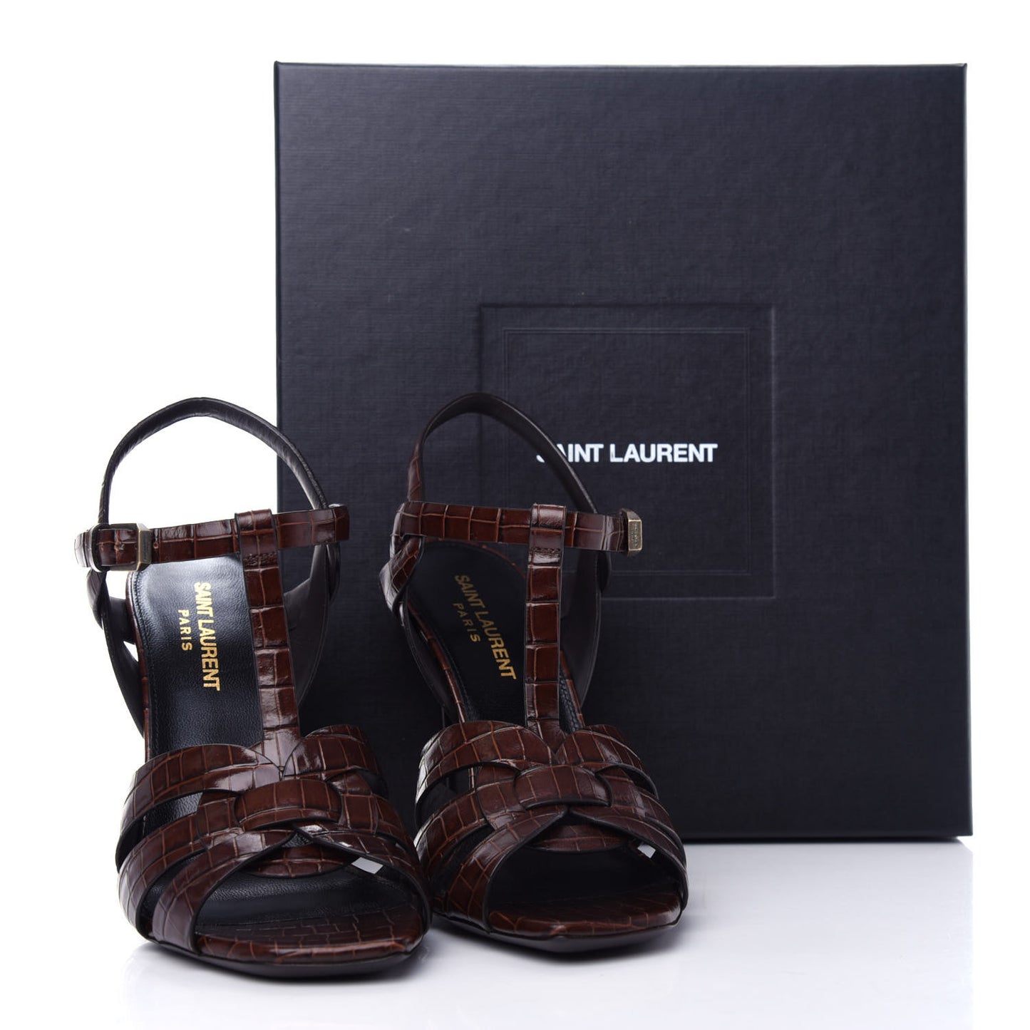 Calfskin Crocodile Embossed Tribute 105 Sandals 38 Moro