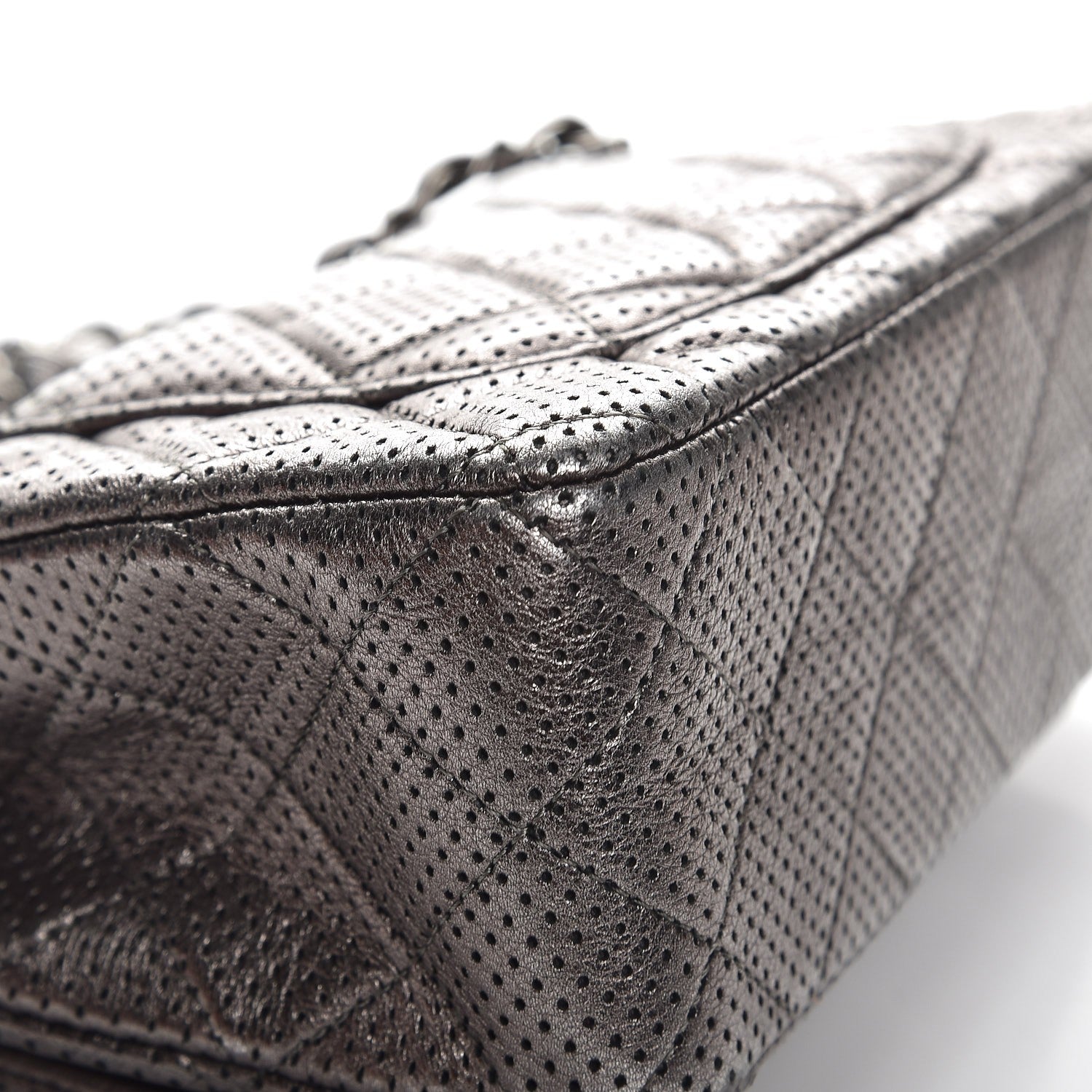 Chanel Metallic Lambskin Perforated Mini Rectangular Flap Grey 10 of 12
