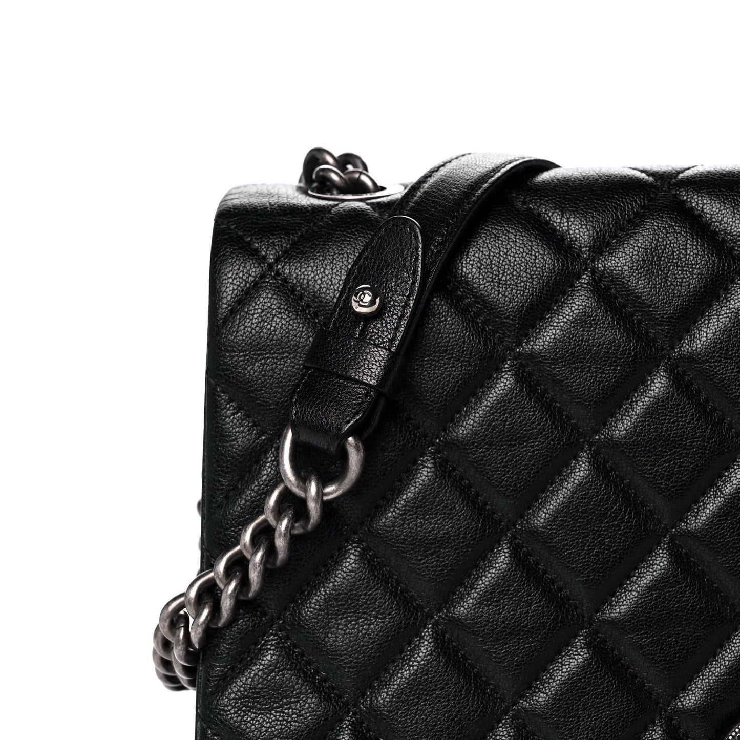 Goatskin Quilted Large City Rock Flap Black
