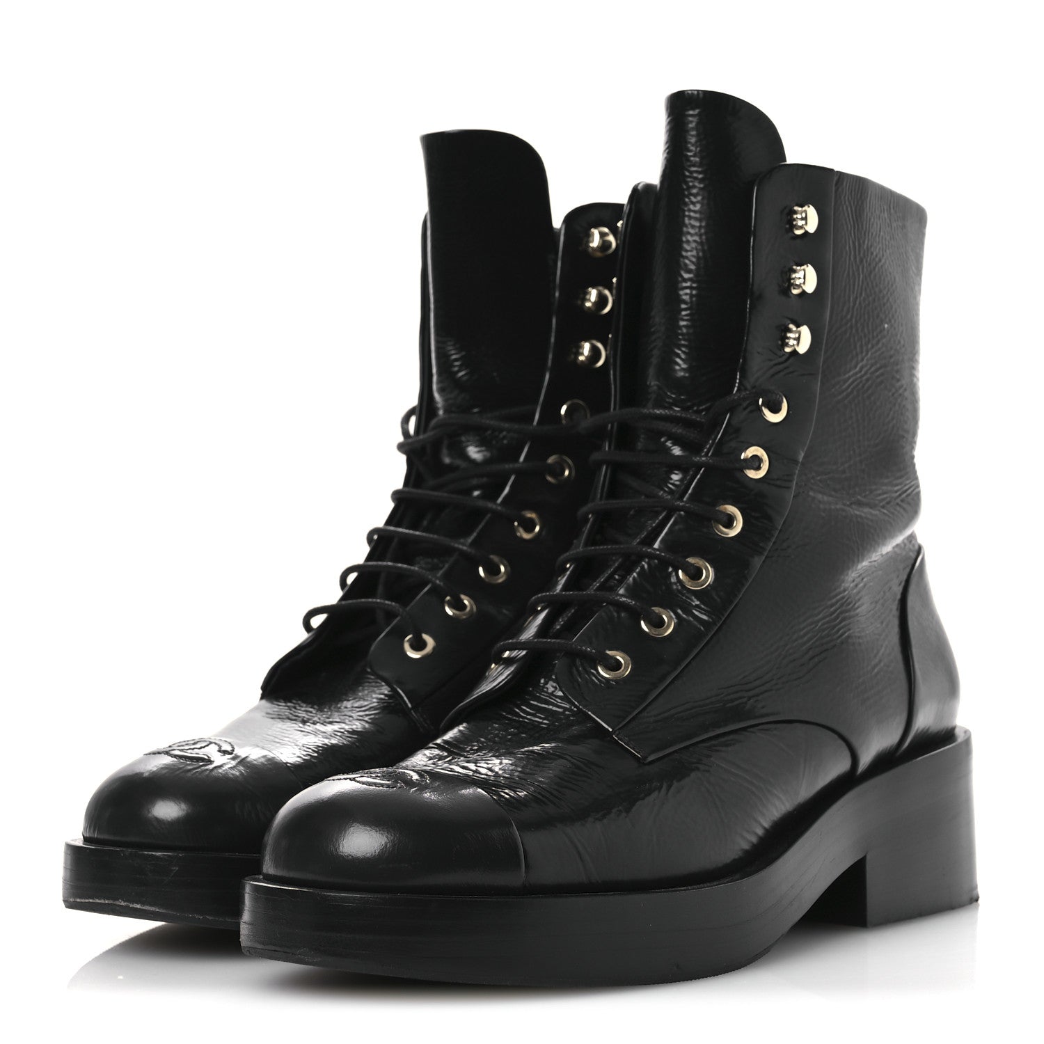 Chanel Shiny Goatskin Cap Toe Combat Boots 39.5 Black 4 of 11