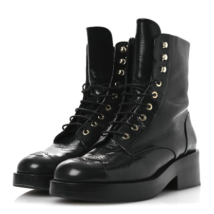 Chanel Shiny Goatskin Cap Toe Combat Boots 39.5 Black 4 of 11