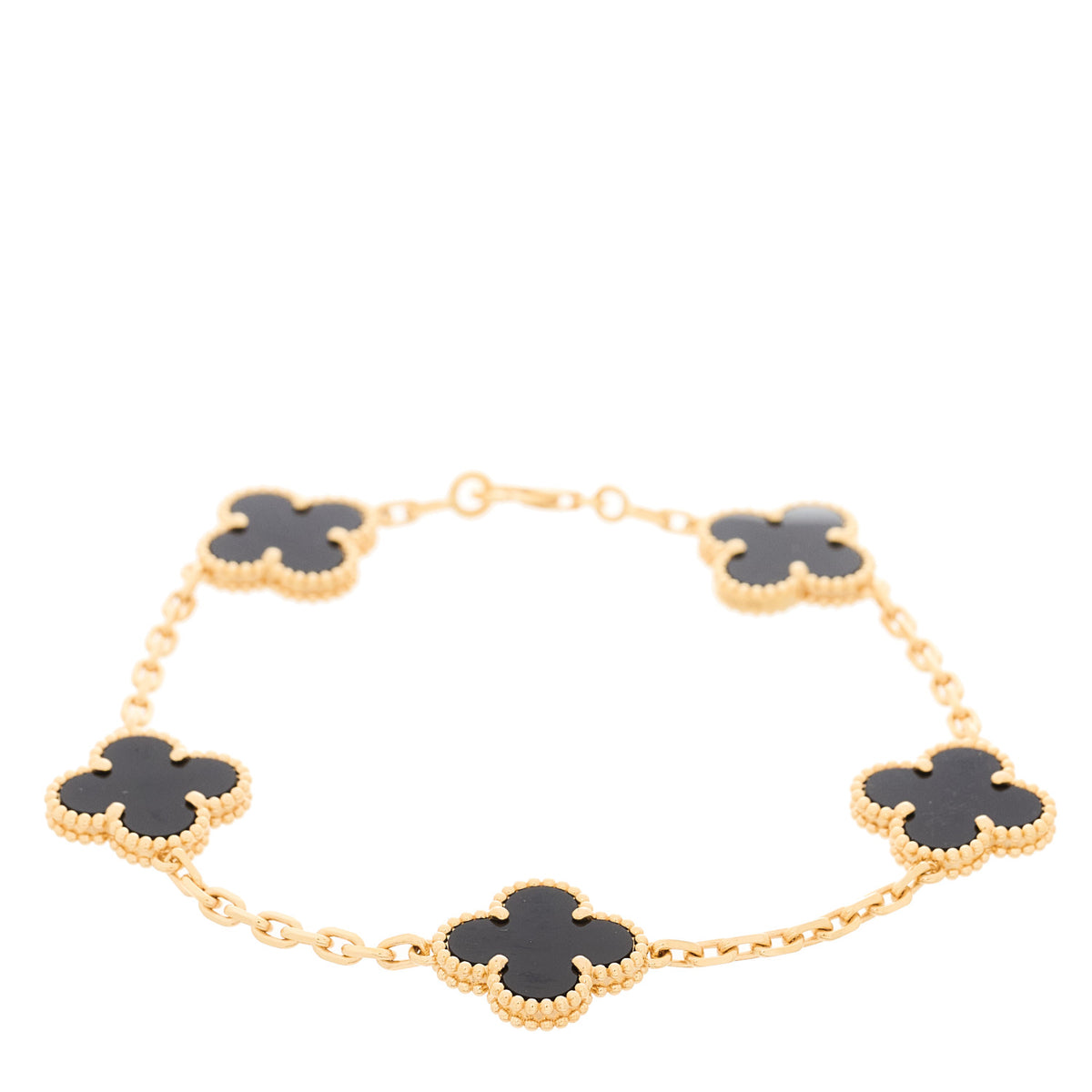 Van Cleef & Arpels 18K Yellow Gold Black Onyx 5 Motifs Vintage Alhambra Bracelet 1 of 5