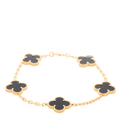 Van Cleef & Arpels 18K Yellow Gold Black Onyx 5 Motifs Vintage Alhambra Bracelet 1 of 5