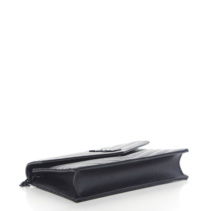 Saint Laurent Grain De Poudre Matelasse Chevron Monogram Envelope Chain Wallet Black 4 of 10