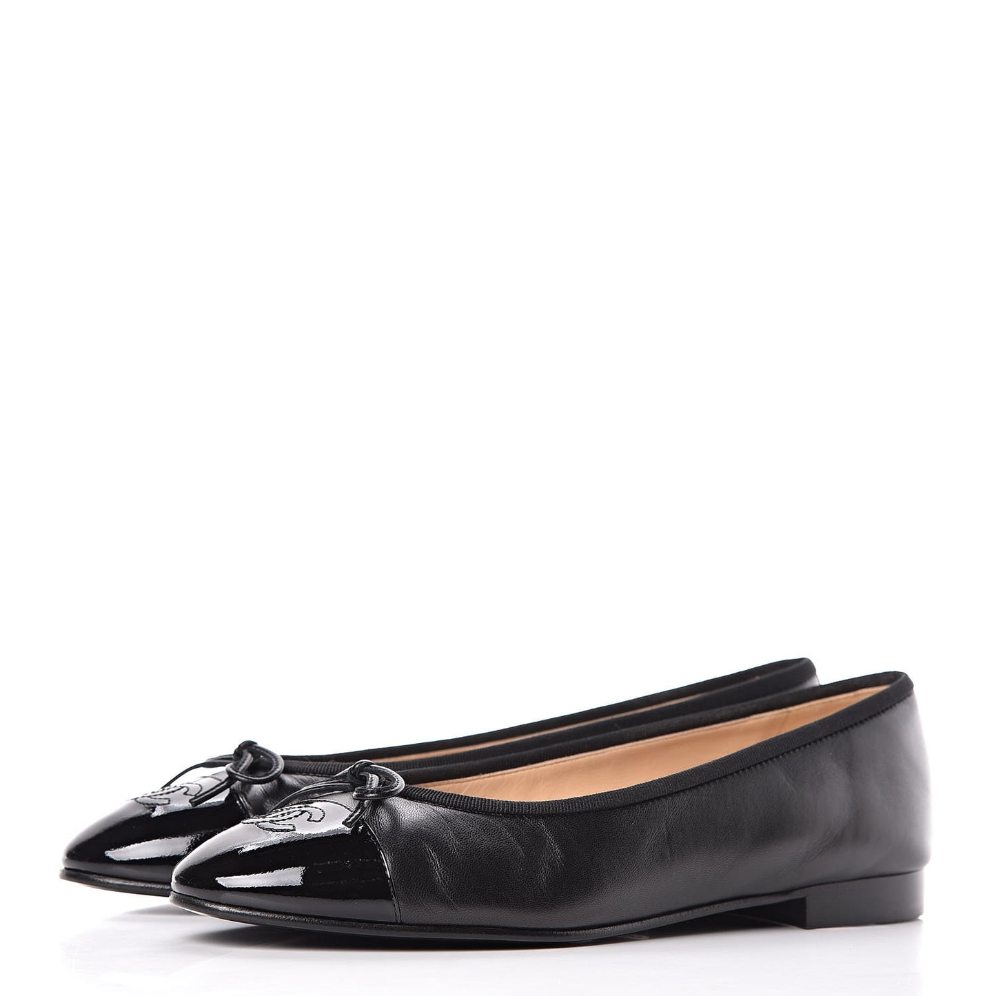Lambskin Patent CC Cap Toe Ballerina Flats 39.5 Black