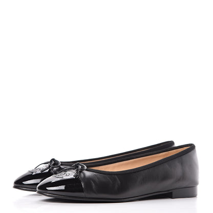 Chanel Lambskin Patent CC Cap Toe Ballerina Flats 39.5 Black 3 of 9