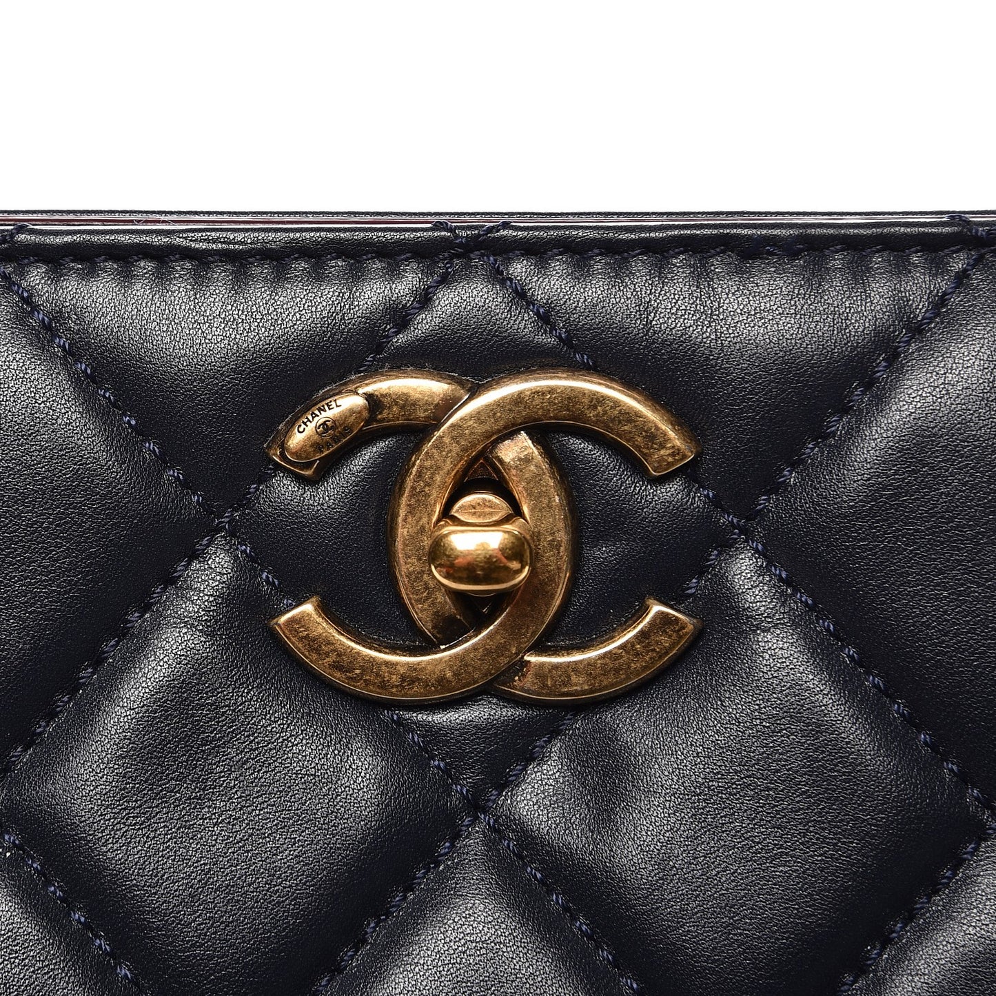 Calfskin Quilted Tote Dark Navy Red