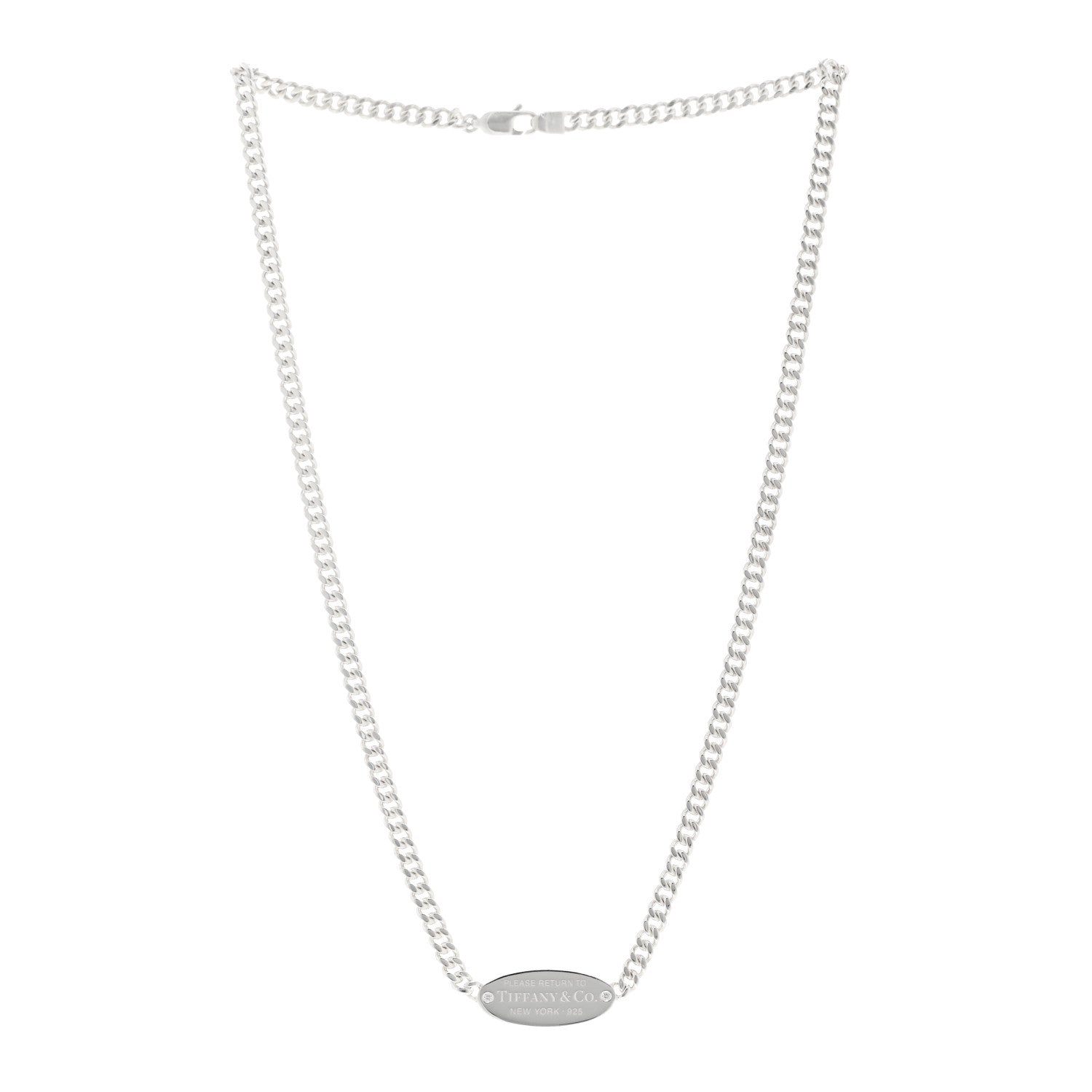 Tiffany Sterling Silver Diamond Return to Tiffany ID Oval Pendant Necklace 3 of 5