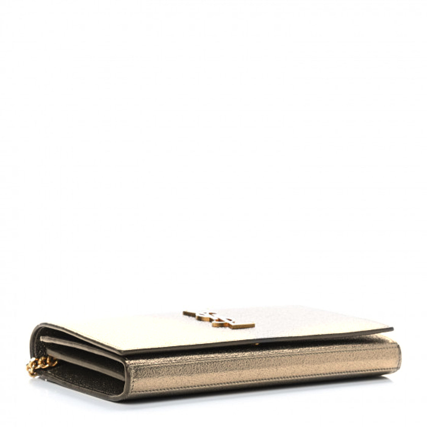 Grained Metallic Calfskin Monogram Chain Wallet Bronze