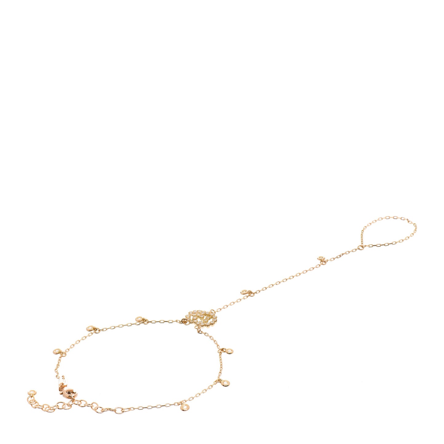 18K Yellow Gold Diamond GG Running Hand Chain Bracelet