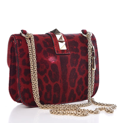 Valentino Garavani Calf Hair Leopard Print Small Glam Lock Rockstud Flap Red 4 of 10
