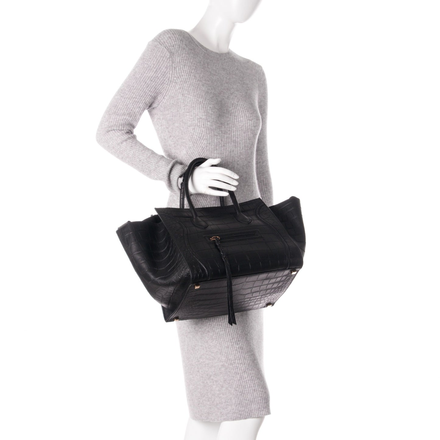 Crocodile Embossed Calfskin Medium Phantom Luggage Black