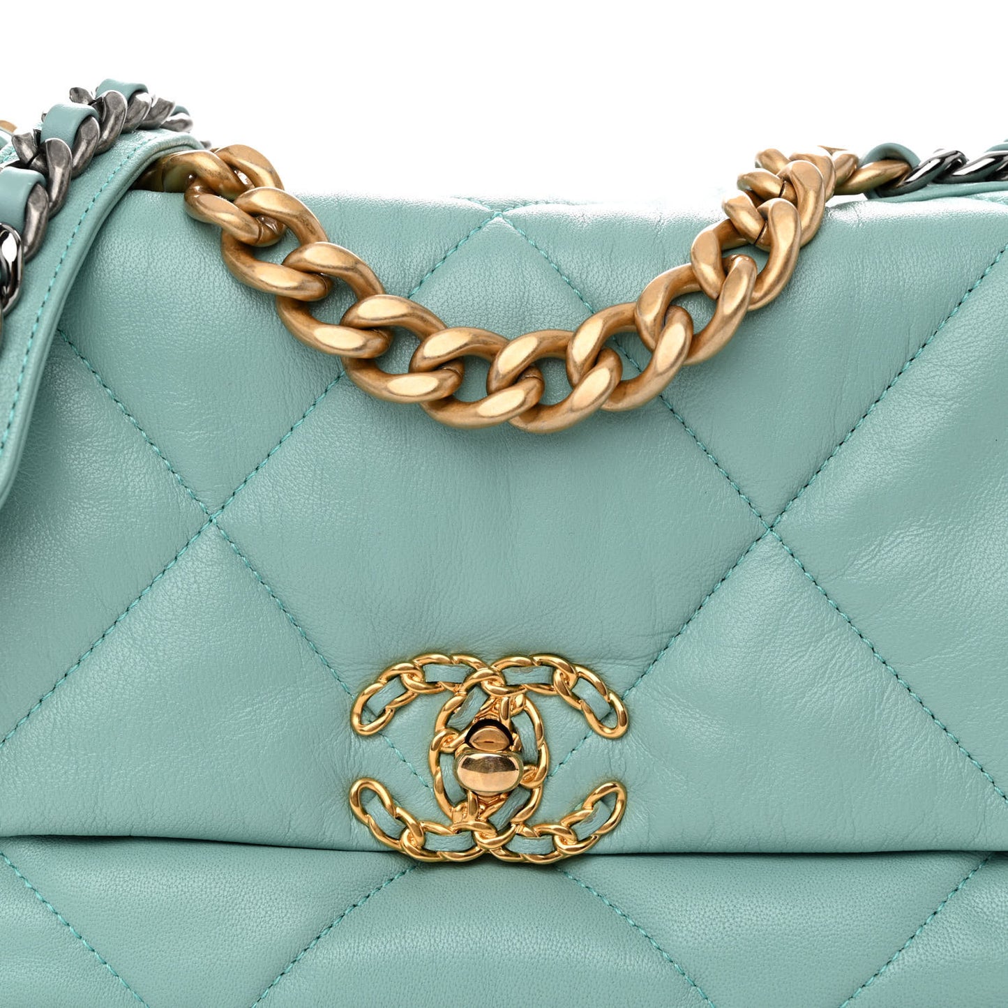 Goatskin Quilted Medium Chanel 19 Flap Light Blue
