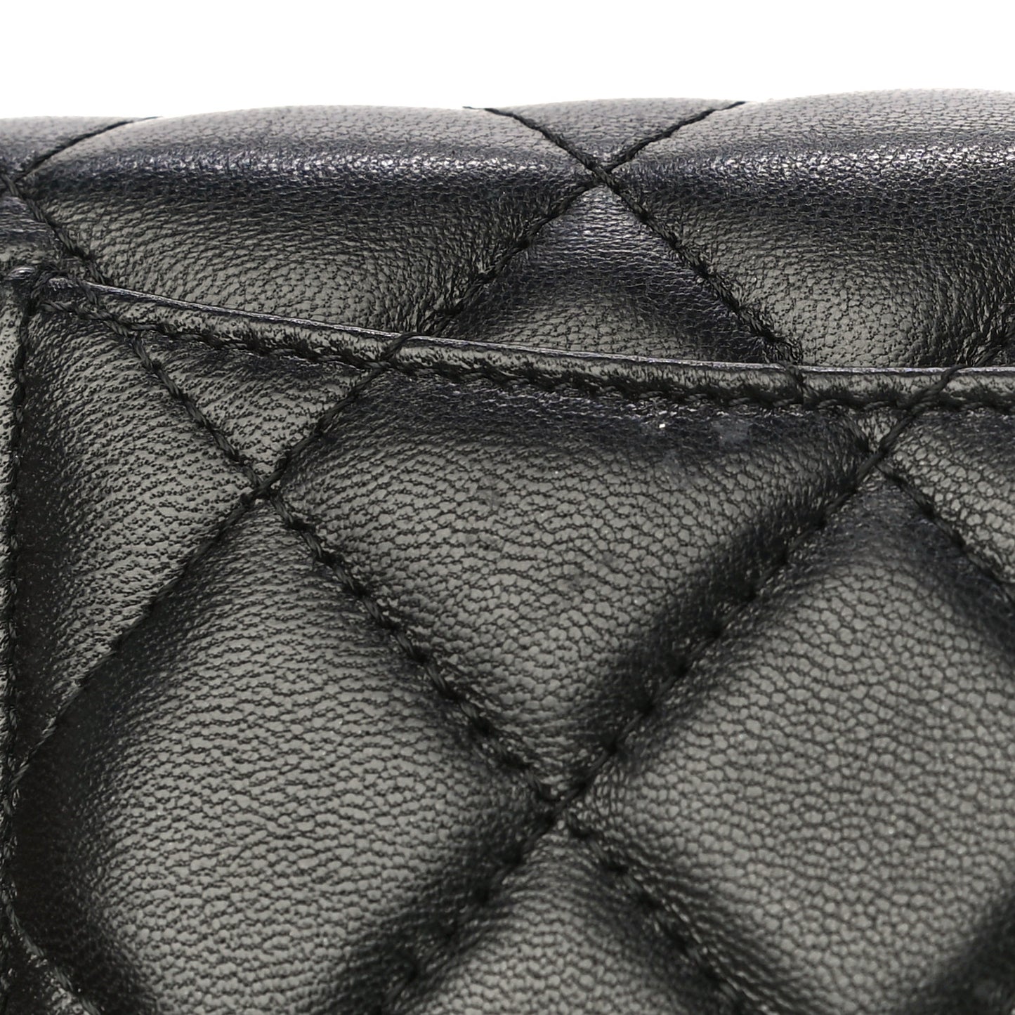 Lambskin Quilted Large Gusset Flap Wallet Black