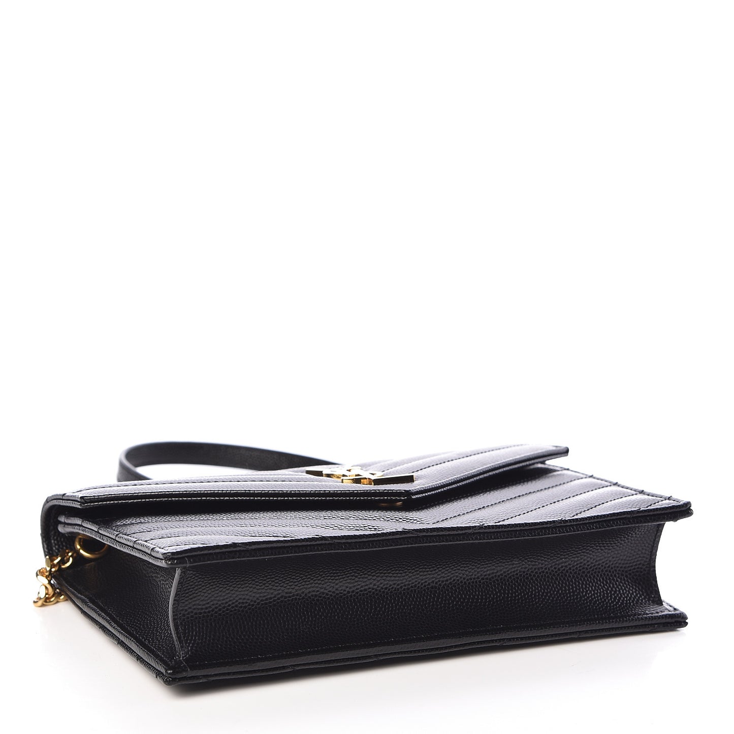 Grain De Poudre Matelasse Chevron Monogram Envelope Chain Wallet Black