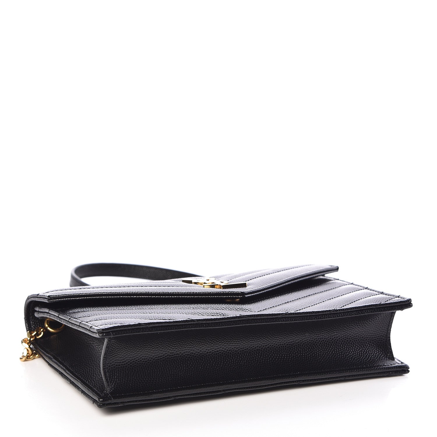 Saint Laurent Grain De Poudre Matelasse Chevron Monogram Envelope Chain Wallet Black 4 of 10