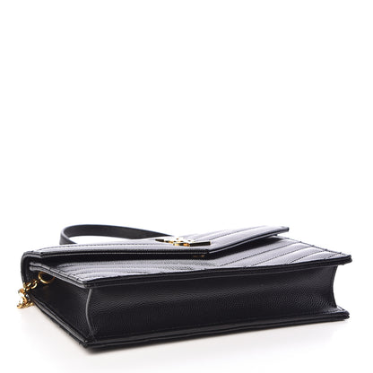 Saint Laurent Grain De Poudre Matelasse Chevron Monogram Envelope Chain Wallet Black 4 of 10