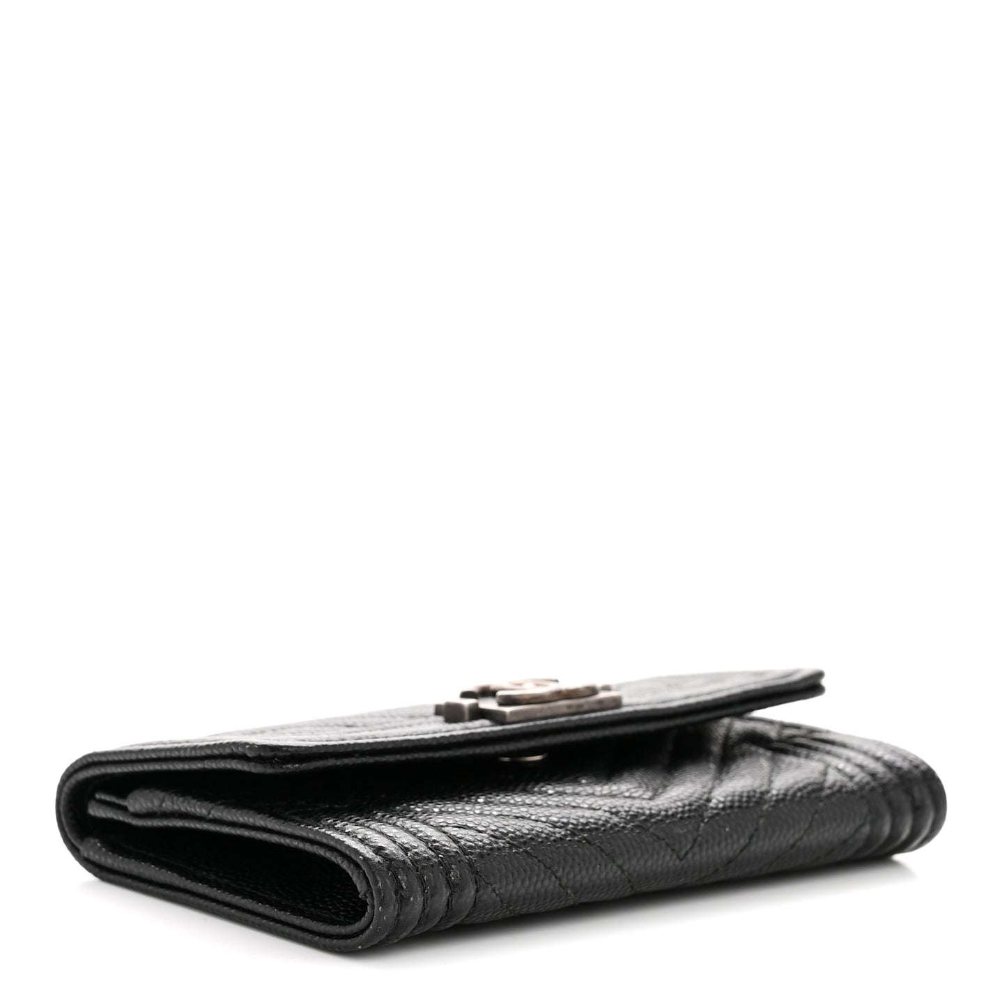 Caviar Chevron Quilted Boy Flap Card Holder Black