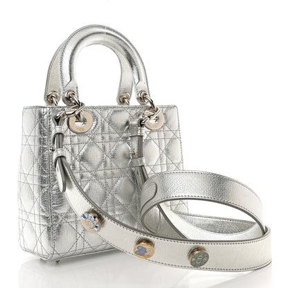 Christian Dior Metallic Grained Calfskin Cannage Small Lucky Badges My Lady Dior Silver 3 of 12