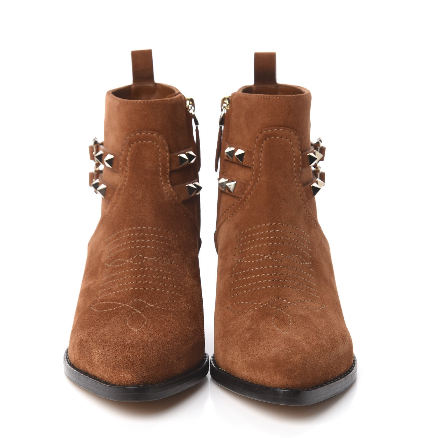 Valentino Garavani Suede Rockstud Double Buckle 50mm Cowboy Ankle Boots 35.5 Selleria 2 of 9